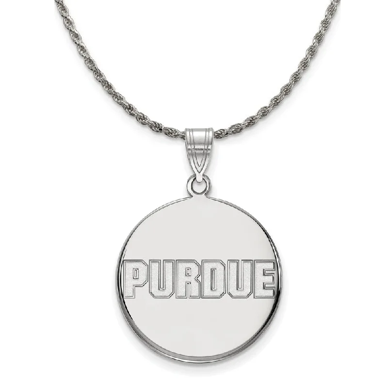 Thyme leaf necklace-Sterling Silver Purdue Large Script Disc Necklace