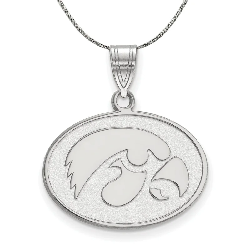 Zinc finish necklace-Sterling Silver U of Iowa Medium Disc Pendant Necklace