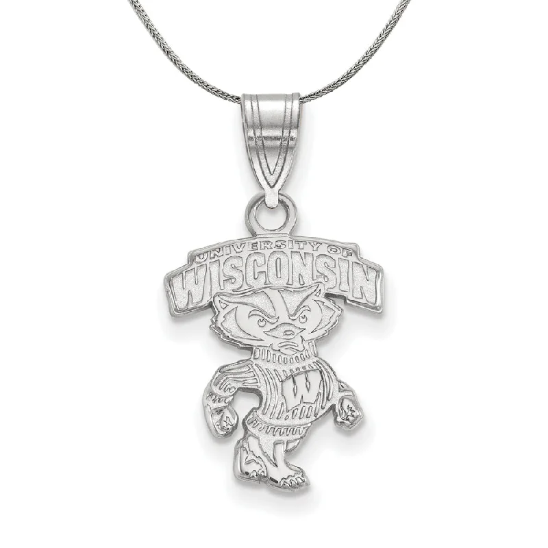 Cavern chain necklace-Sterling Silver U. of Wisconsin Medium Logo Necklace