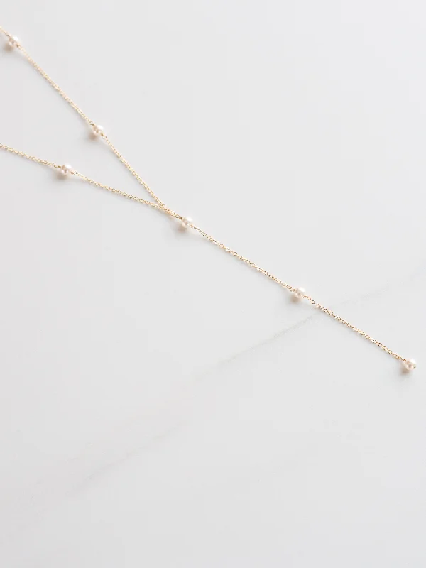 Arced chain necklace-Pearl Drop Lariat