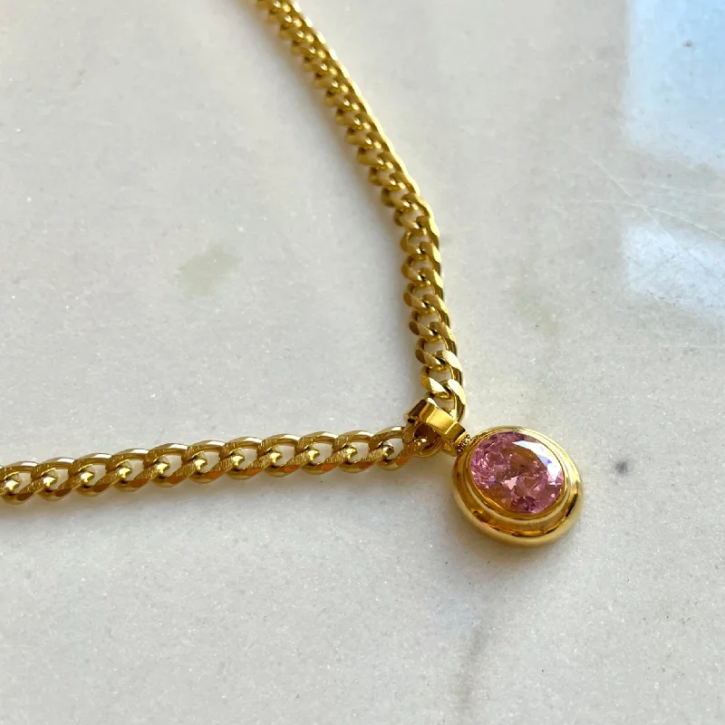 Cedar nut necklace-Pink sparkling Necklace