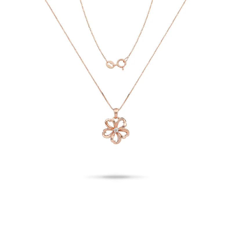 Creeper vine necklace-18" Plumeria Pendant / Necklace in Rose Gold with Diamond - 14mm