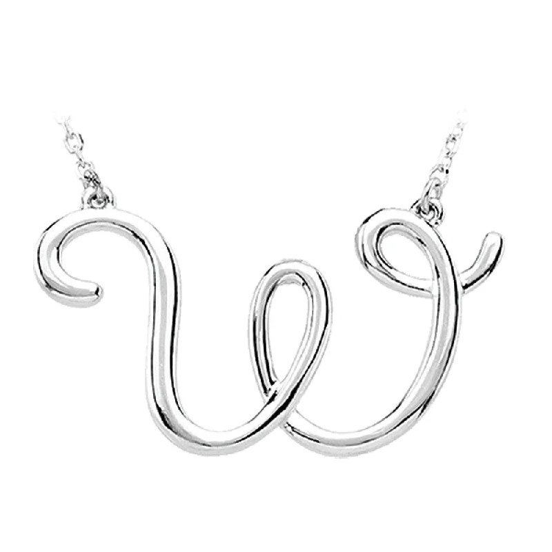 Sterling Silver, Olivia Collection, Medium Script Initial W Necklace