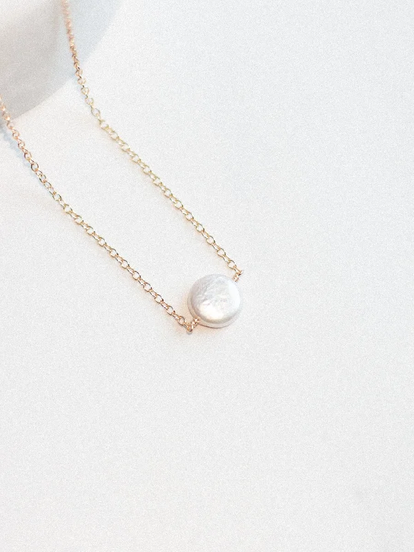 Hazel wood necklace-Suspended Pearl Coin Necklace