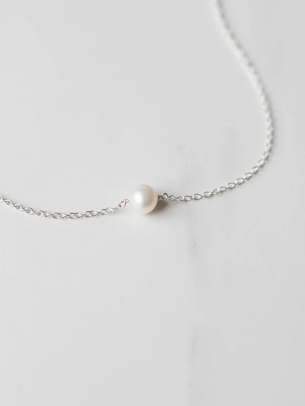 Arched chain necklace-Suspended Pearl Necklace