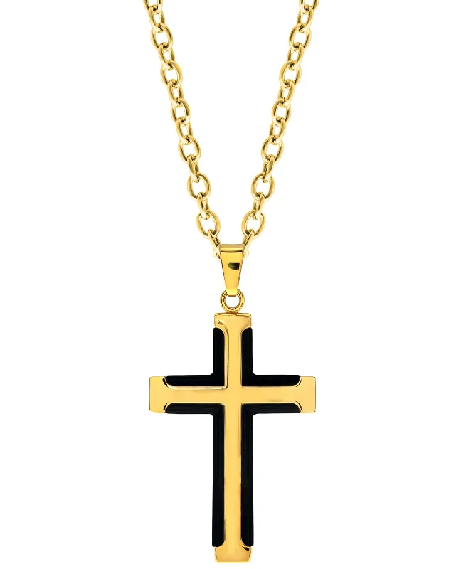 Delicate filigree necklace-Sutton Carbon Fiber and Gold-Tone Stainless Steel Cross Pendant Necklace