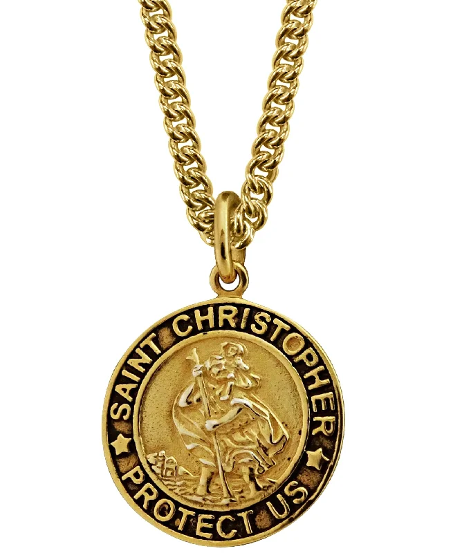 Scored chain necklace-Sutton Gold Plated Sterling Silver Saint Christopher Pendant Necklace