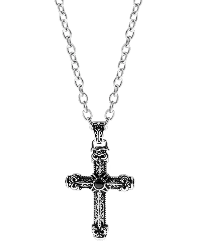 Sutton Stainless Steel Antique Cross Pendant Necklace