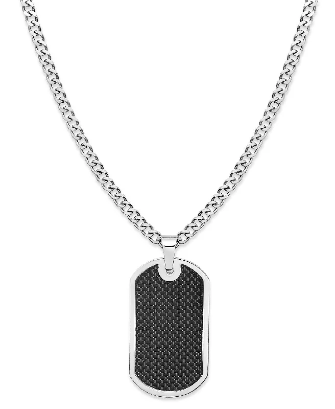 Stellar glow necklace-Sutton Stainless Steel and Black Carbon Fiber Dog Tag Necklace