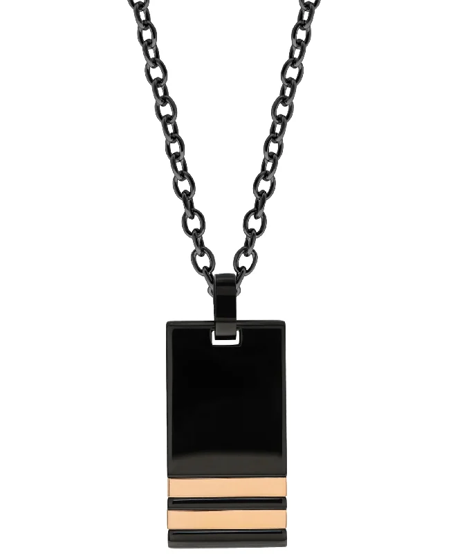 Bunched chain necklace-Sutton Stainless Steel Black Pendant Necklace With Double Rose Gold Stripe