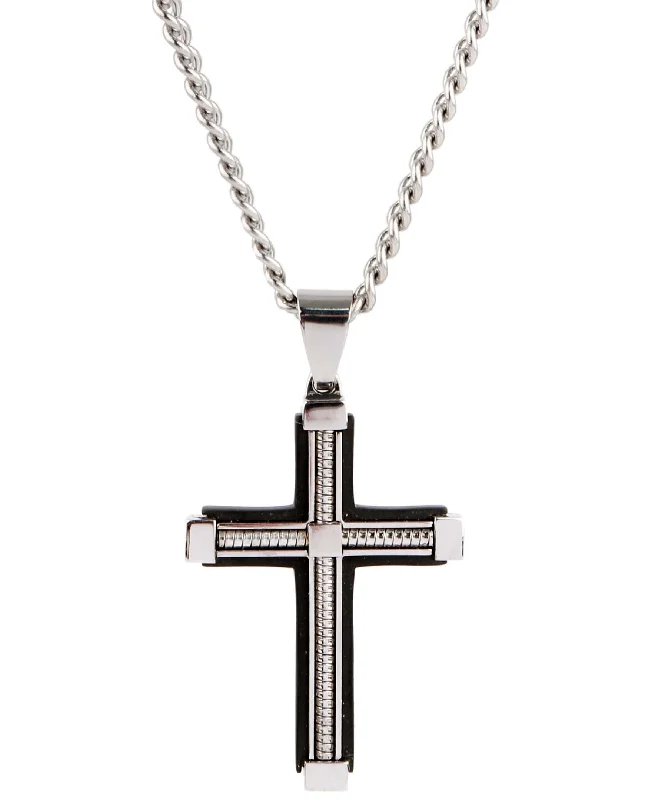 Navy sodalite necklace-Sutton Stainless Steel Cable Cross Pendant Necklace