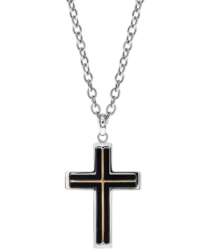 Sutton Tri-Tone Stainless Steel Cross Pendant Necklace