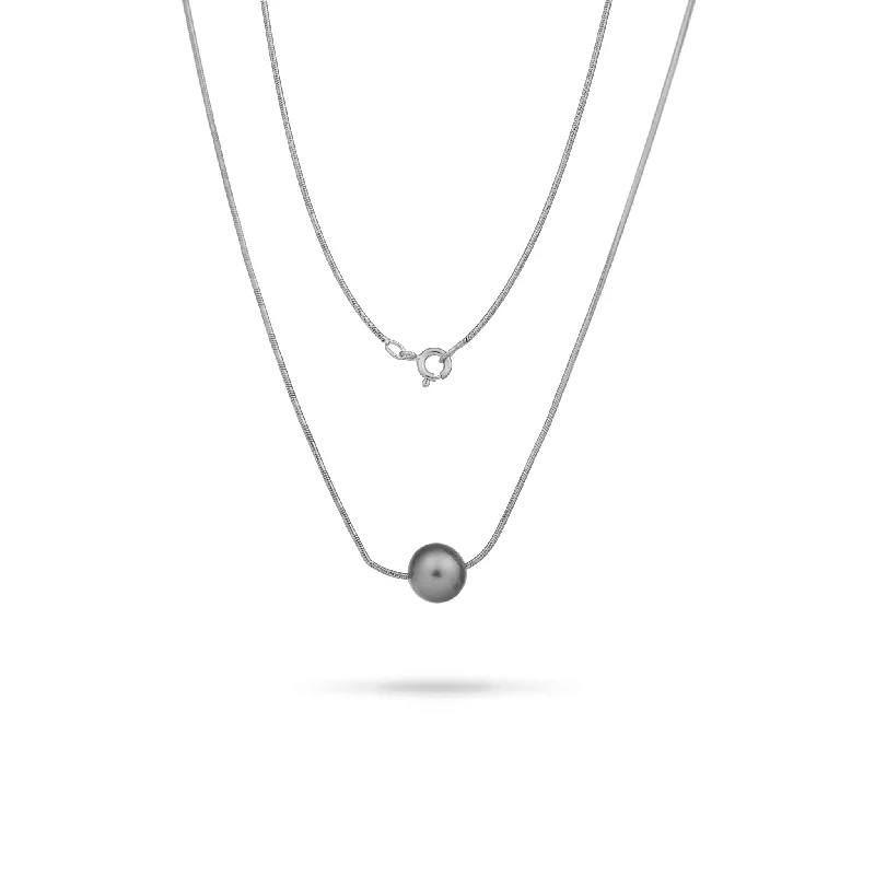 Scored chain necklace-18" Tahitian Black Pearl Necklace in Sterling Silver