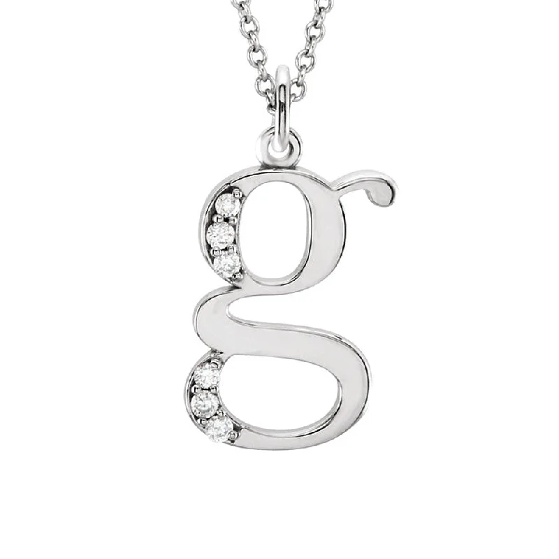 Delicate filigree necklace-The Abbey 14k White Gold Diamond Lower Case Initial 'g' Necklace 16 In