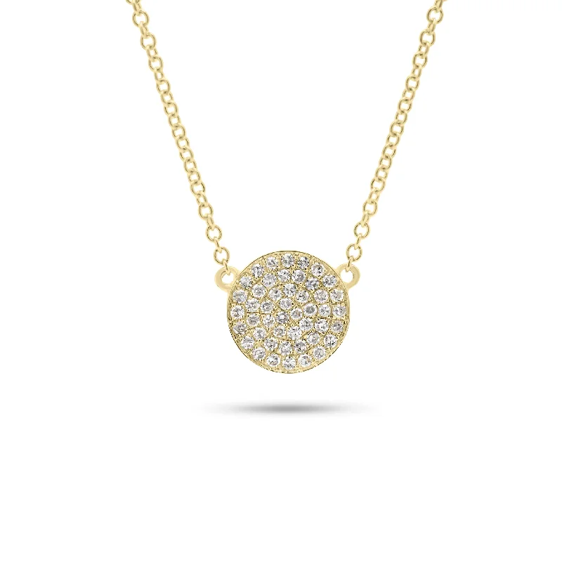 Crystal bead necklace-Mini Diamond Disc Pendant Necklace