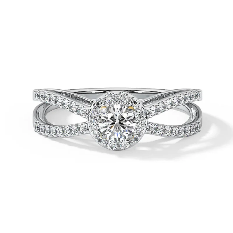 Denim weave ring-14 k White Gold Moissanite Halo Engagement Ring