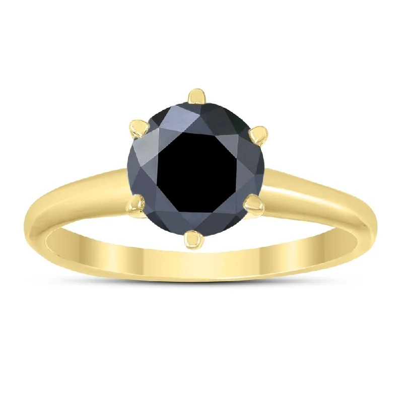 Layered cut ring-1 1/2 Carat Round Black Diamond Solitaire Ring in 14K Yellow Gold