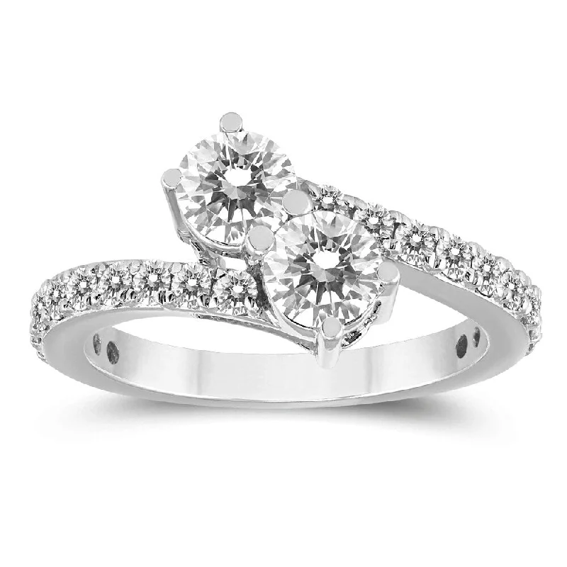 Medieval style ring-1 1/2 Carat TW Two Stone Diamond Ring in 14K White Gold