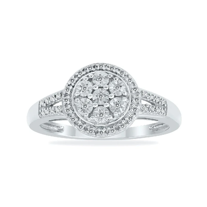 Contrast metal ring-1/10 Carat TW Diamond Halo Ring in .925 Sterling Silver