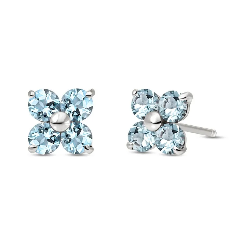 Beech grain earrings-1.15 Carat 14K Solid White Gold Love Beam Aquamarine Earrings