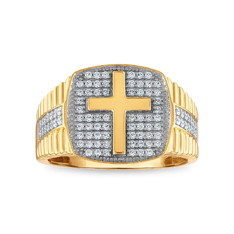 Prismatic light ring-1/2 CTW Diamond Cross Ring in 10KT Yellow Gold