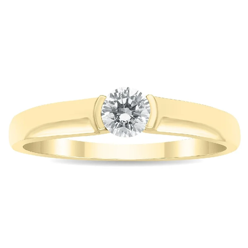 Silk strip ring-1/3 Carat Half Bezel Diamond Solitaire Ring in 10k Yellow Gold