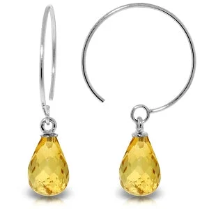 Micro pave earrings-1.35 Carat 14K Solid White Gold Circle Wire Earrings Citrine