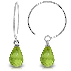 Prairie grass earrings-1.35 Carat 14K Solid White Gold Circle Wire Earrings Peridot