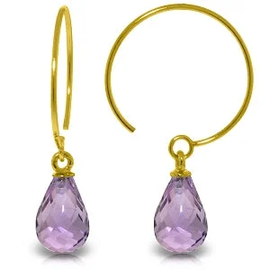 Layered cut earrings-1.35 Carat 14K Solid Yellow Gold Circle Wire Earrings Amethyst