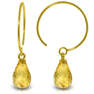 Contrast metal earrings-1.35 Carat 14K Solid Yellow Gold Circle Wire Earrings Citrine