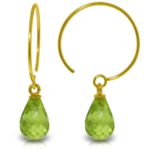 Thyme leaf earrings-1.35 Carat 14K Solid Yellow Gold Circle Wire Earrings Peridot