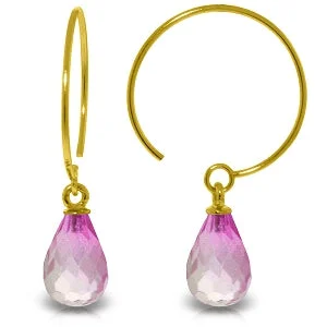 Chestnut husk earrings-1.35 Carat 14K Solid Yellow Gold Circle Wire Earrings Pink Topaz