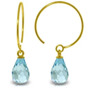 Silk strip earrings-1.35 Carat 14K Solid Yellow Gold Lovecircle Blue Topaz Earrings