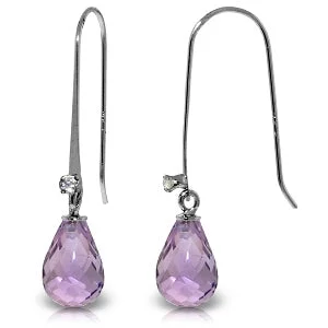 Stamped pattern earrings-1.38 Carat 14K Solid White Gold Fish Hook Earrings Diamond Amethyst