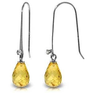 Puzzle code earrings-1.38 Carat 14K Solid White Gold Fish Hook Earrings Diamond Citrine