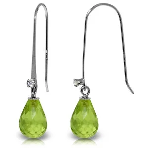 Tiered stone earrings-1.38 Carat 14K Solid White Gold Fish Hook Earrings Diamond Peridot