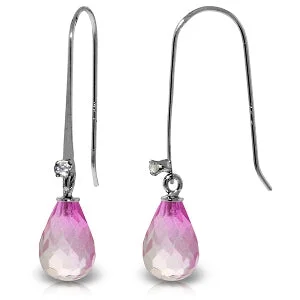 Calla lily earrings-1.38 Carat 14K Solid White Gold Fish Hook Earrings Diamond Pink Topaz