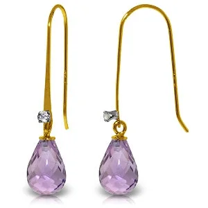 Grooved edge earrings-1.38 Carat 14K Solid Yellow Gold Fish Hook Earrings Diamond Amethyst