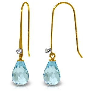 Trefoil knot earrings-1.38 Carat 14K Solid Yellow Gold Fish Hook Earrings Diamond Blue Topaz