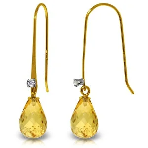 Welded edge earrings-1.38 Carat 14K Solid Yellow Gold Fish Hook Earrings Diamond Citrine