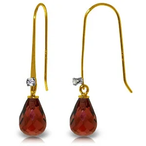 Flex joint earrings-1.38 Carat 14K Solid Yellow Gold Fish Hook Earrings Diamond Garnet