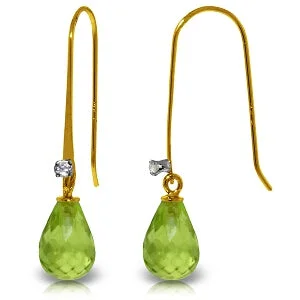 Frosted glass earrings-1.38 Carat 14K Solid Yellow Gold Fish Hook Earrings Diamond Peridot