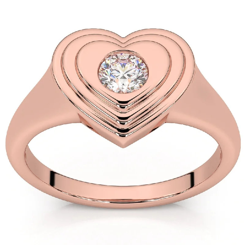 Ragged edge ring-1/4Ct Diamond Solitaire Women's Sweetheart Signet Heart Ring 14k Gold Lab Grown