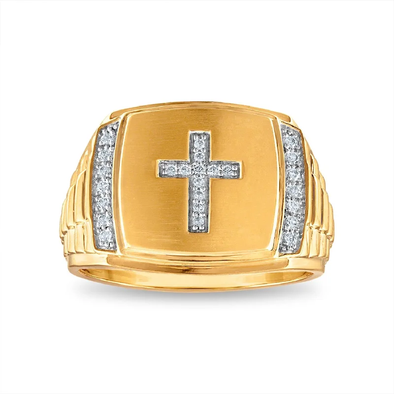 Cyclical spiral ring-1/6 CTW Diamond Cross Ring in 10KT Yellow Gold