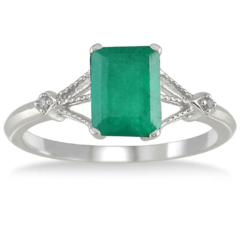 Archaic ring-1.60 Carat Emerald and Diamond Ring in 10K White Gold