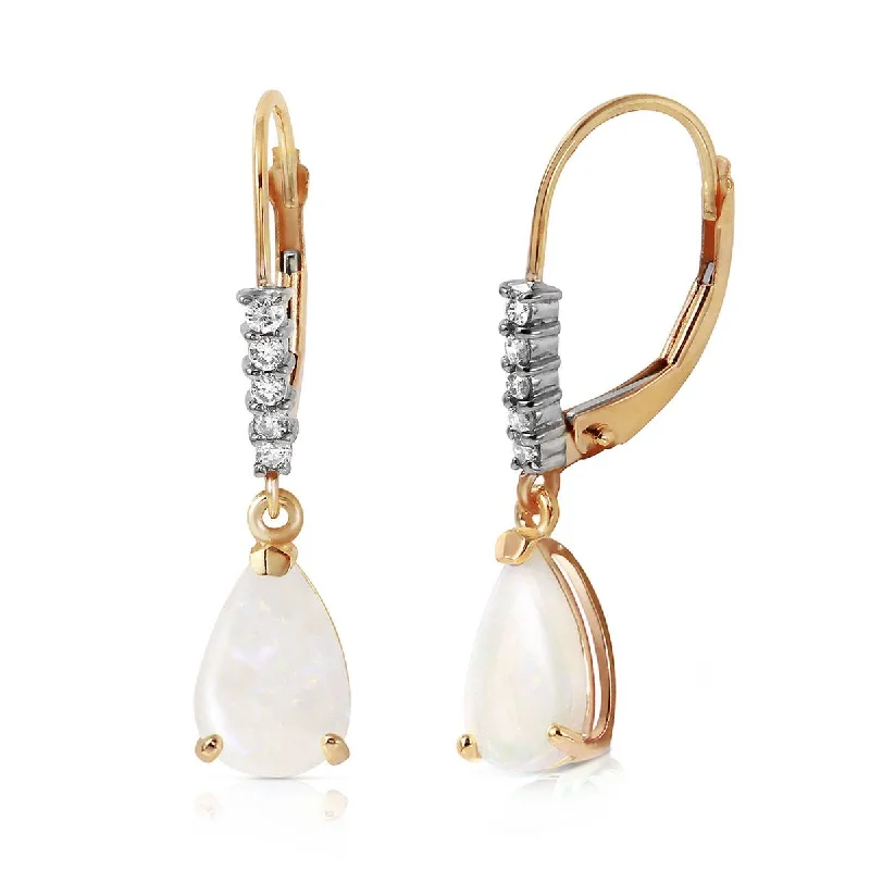 Polished pebble earrings-1.7 Carat 14K Solid Yellow Gold Leverback Earrings Natural Diamond Opal