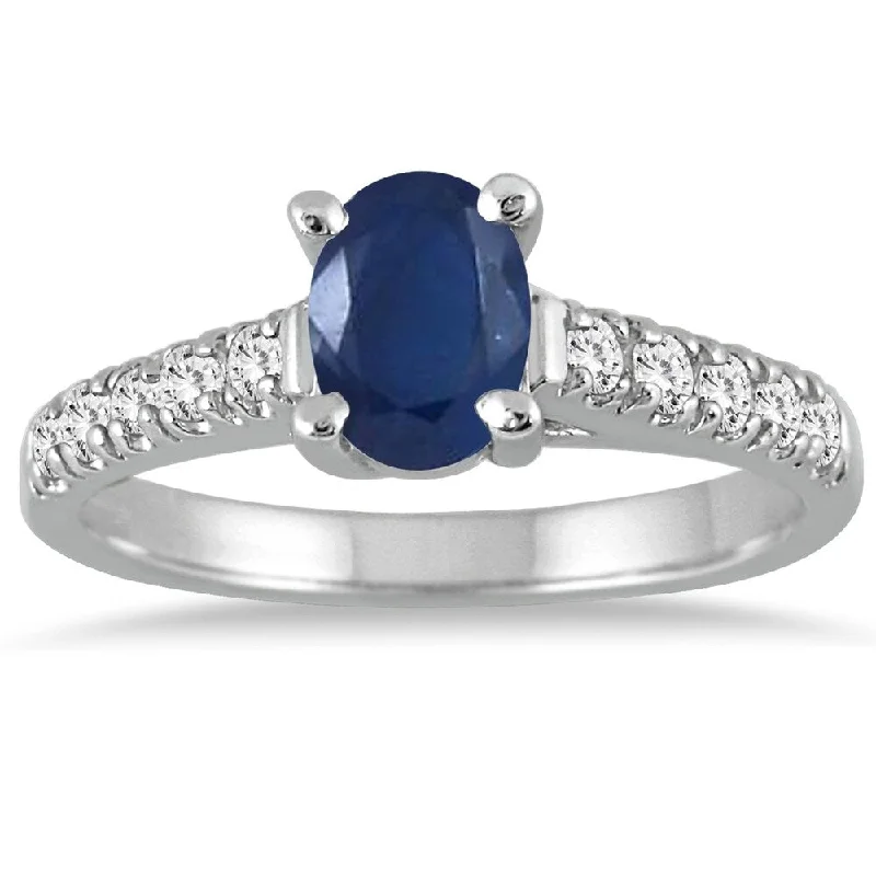 Knit stripe ring-1 Carat Oval Sapphire and Diamond Ring in 14K White Gold