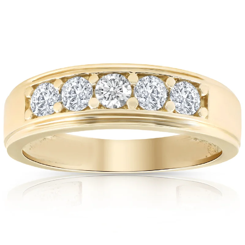 Primrose petal ring-1 Ct Diamond Ring Mens High Polished Solid Yellow Gold Wedding Band Lab Grown