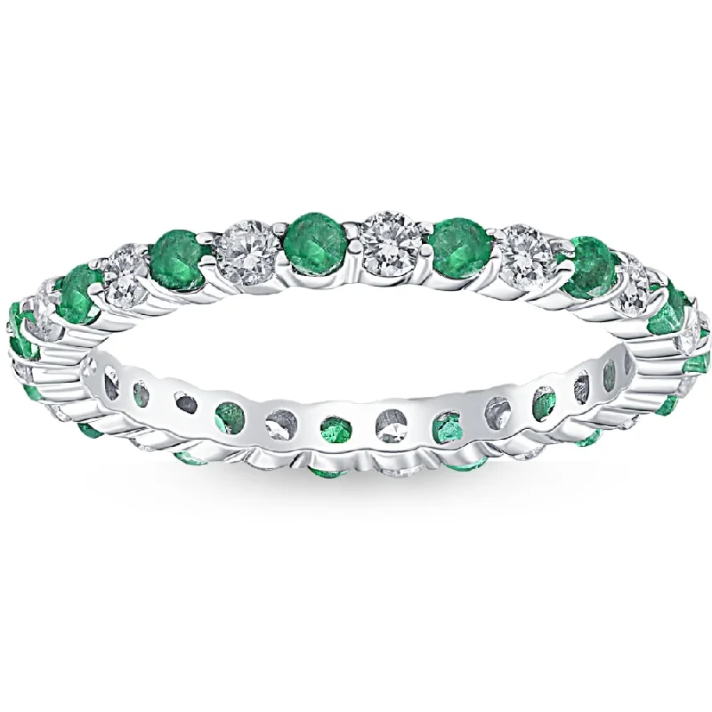 Teardrop design ring-1 cttw Emerald & Diamond Wedding Eternity Stackable Ring 10k White Gold