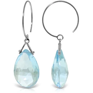 Prairie style earrings-10.2 Carat 14K Solid White Gold Circle Wire Earrings Blue Topaz